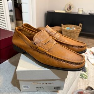 Santoni Men's Brown Leather Slip-Ons